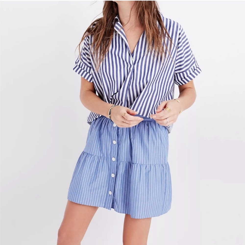 Madewell Blue White Bistro Striped Mini Skirt Size XS
